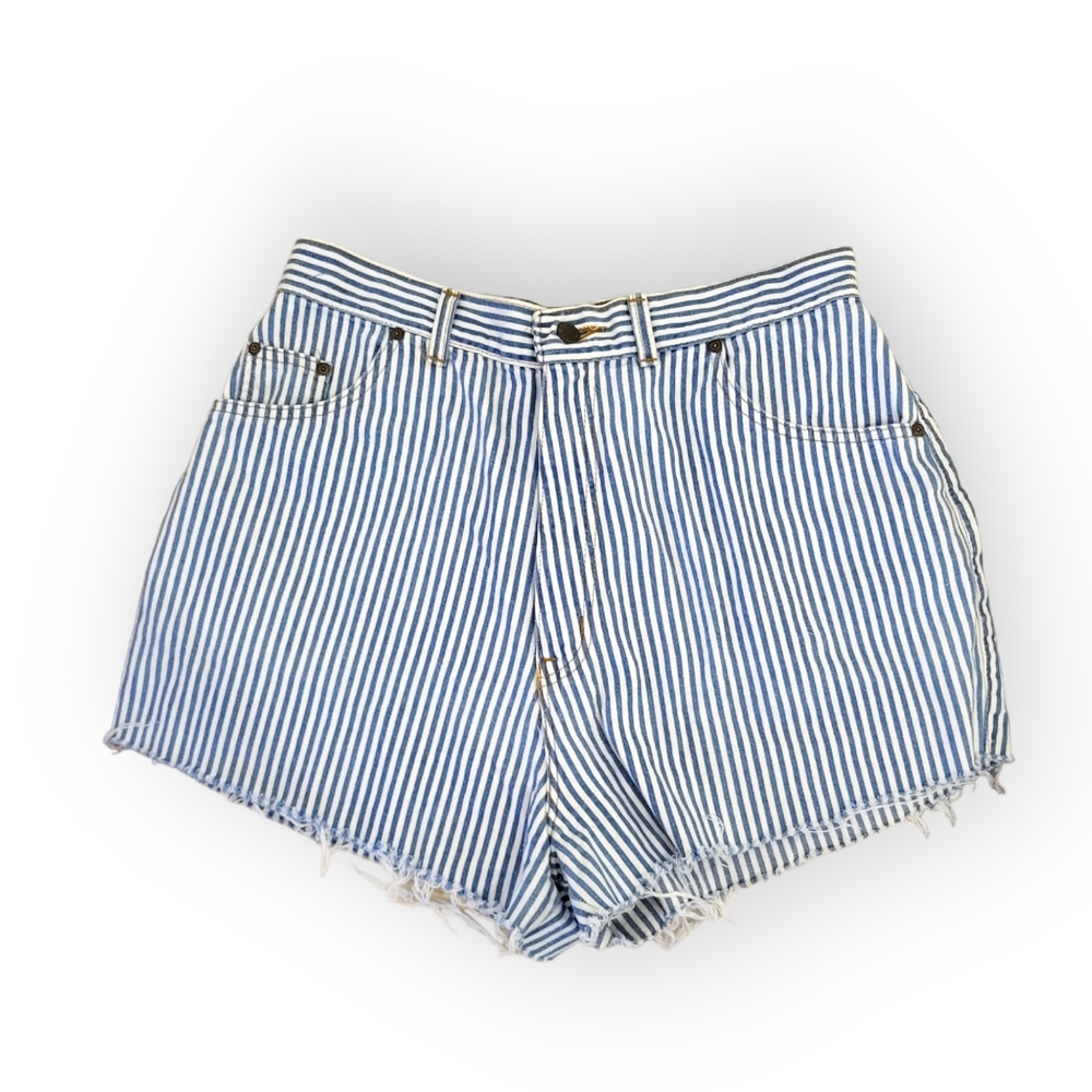 American Weekend Vintage High-rise Jean Shorts Blue White Stripe